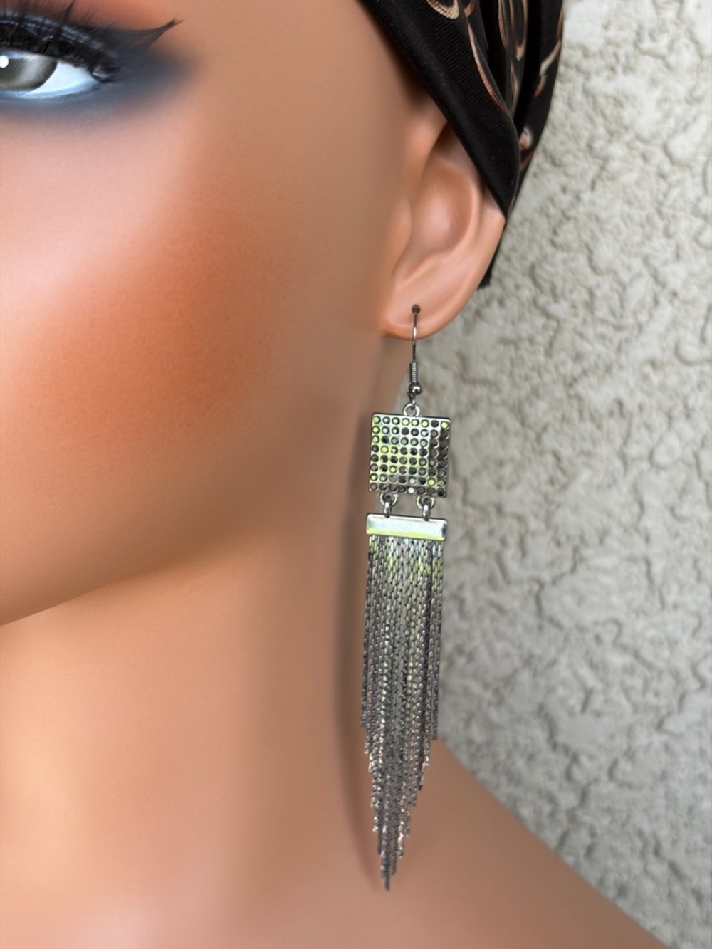 Striking Gunmetal Deco Tassel Earrings